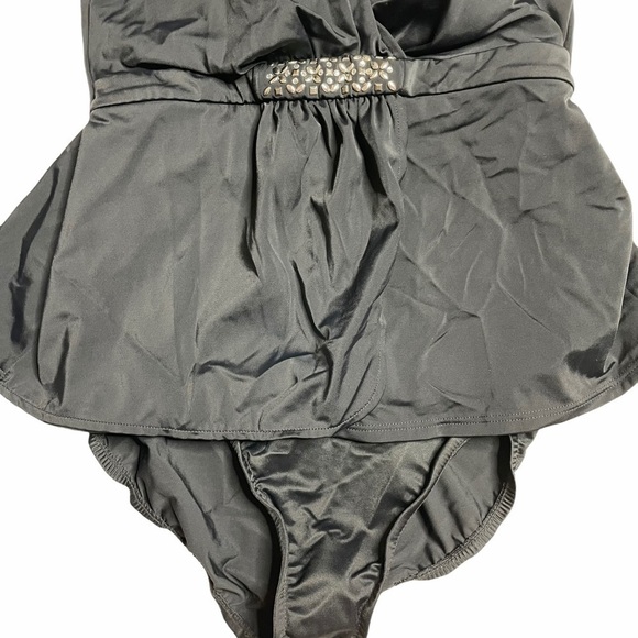 Trimshaper Black Jeweled One Piece Swimsuit with Stud Embellishment Size 12 - Picture 4 of 9